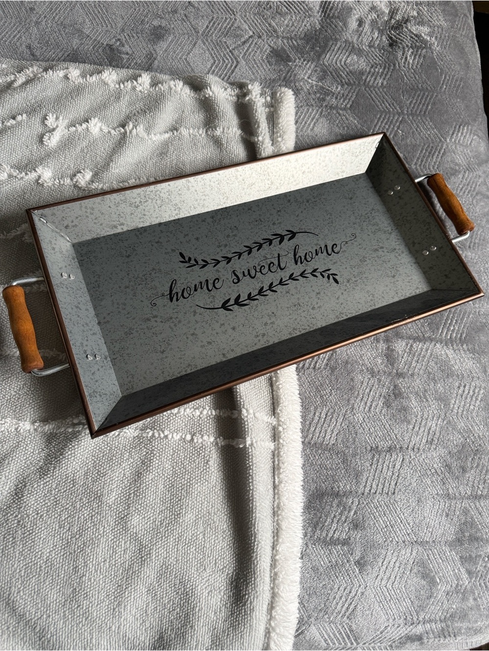 Mainstays Silver Metal Serving Tray with Wood Handles
